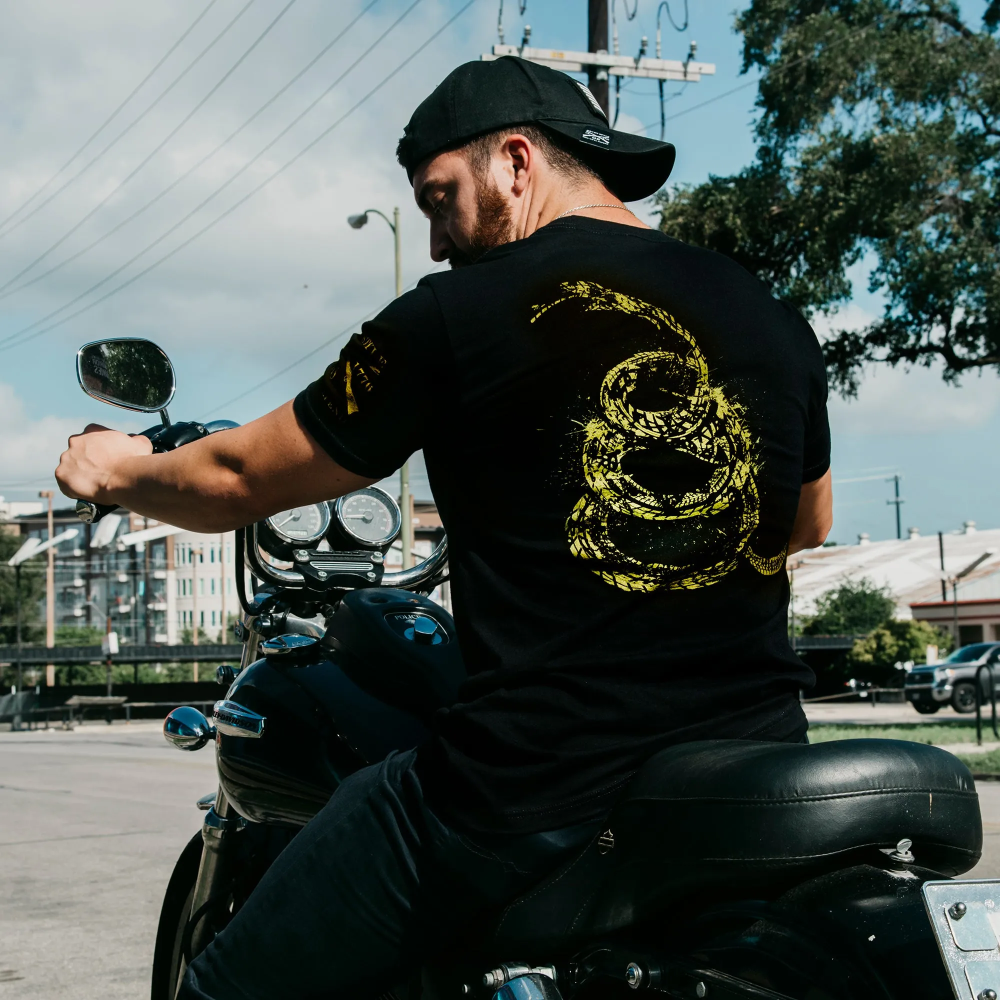 Don't Tread on Me Gadsden Tracks T-Shirt - Black sold by Grunt Style product image thumbnail 2