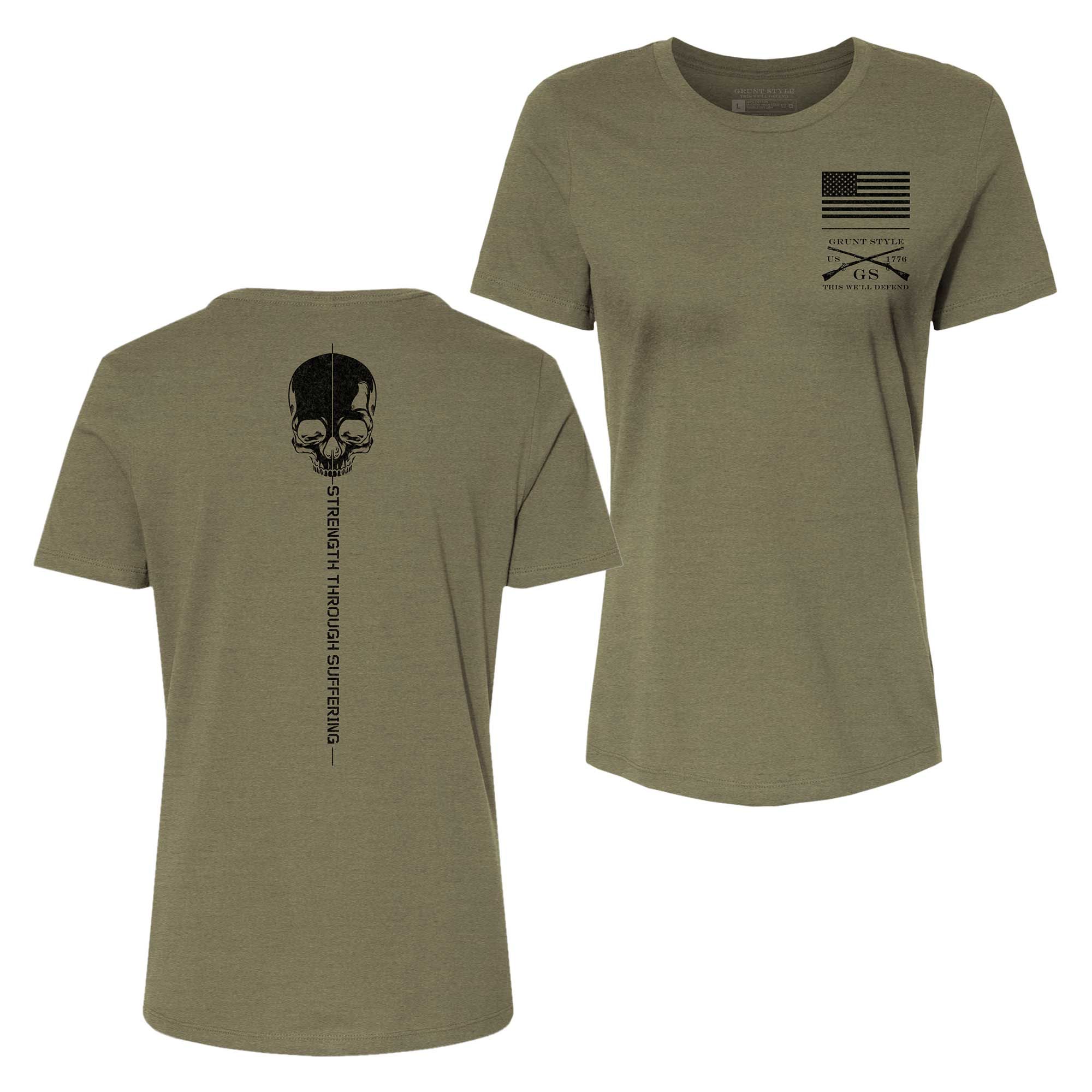 Women's Strength Through Suffering Relaxed Fit T-Shirt - Olive Triblend sold by Grunt Style product image thumbnail 3