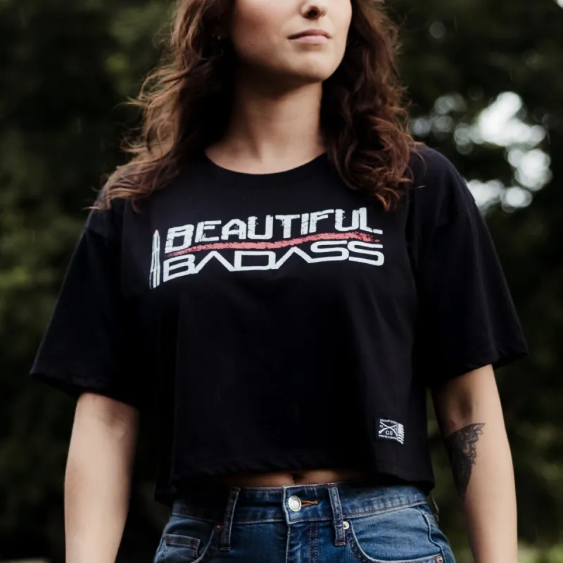 Women's Beautiful Badass Cropped T-Shirt - Black sold by Grunt Style