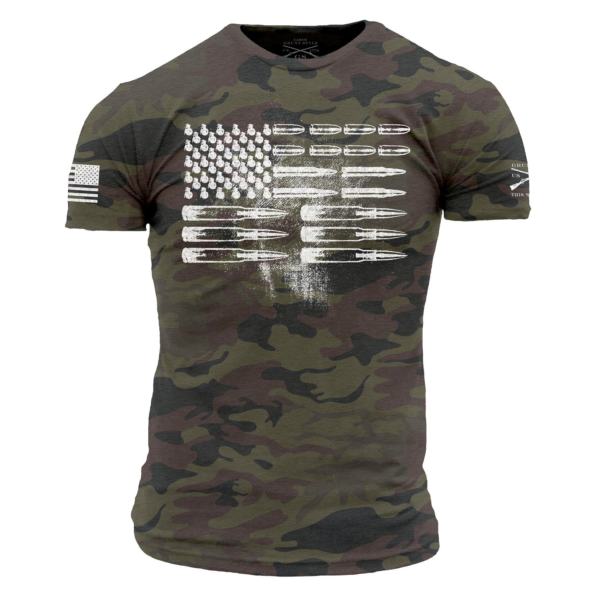 Men's Ammo Flag T-Shirt - Woodland Camo sold by Grunt Style
