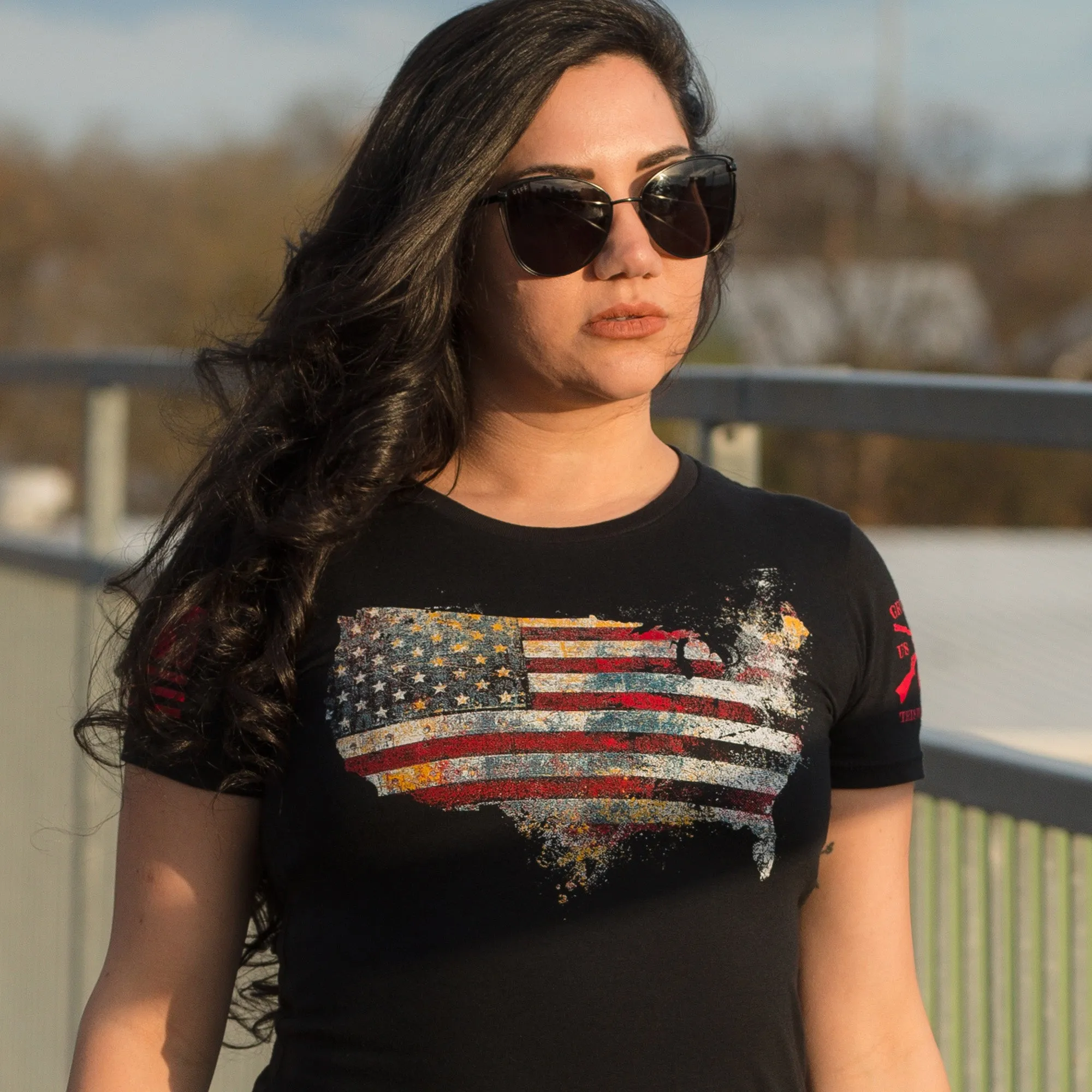 Women's Red Blood Nation Slim Fit T-Shirt - Black sold by Grunt Style