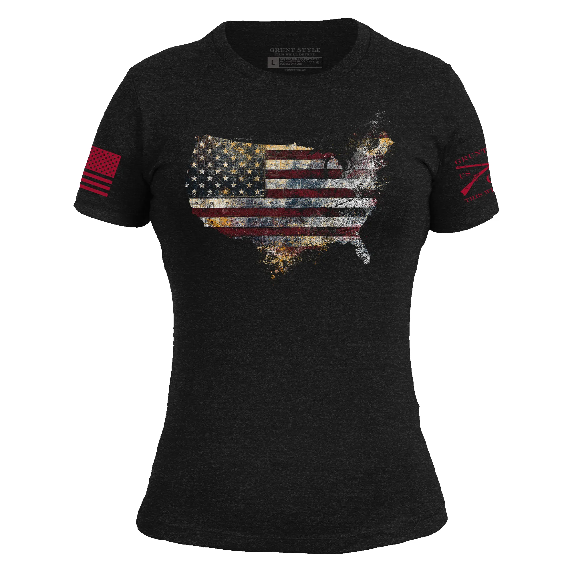Women's Red Blood Nation Slim Fit T-Shirt - Black sold by Grunt Style product image thumbnail 2