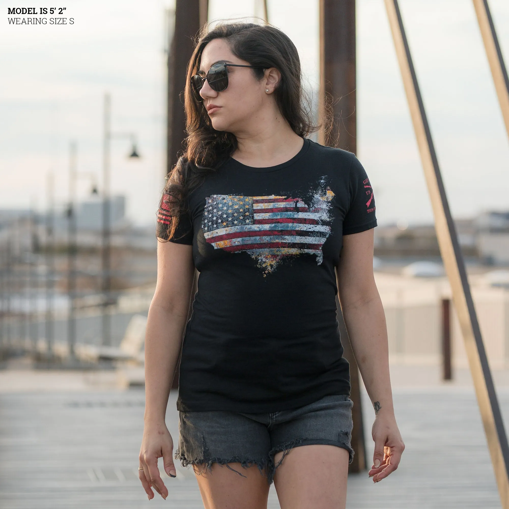 Women's Red Blood Nation Slim Fit T-Shirt - Black sold by Grunt Style product image thumbnail 3