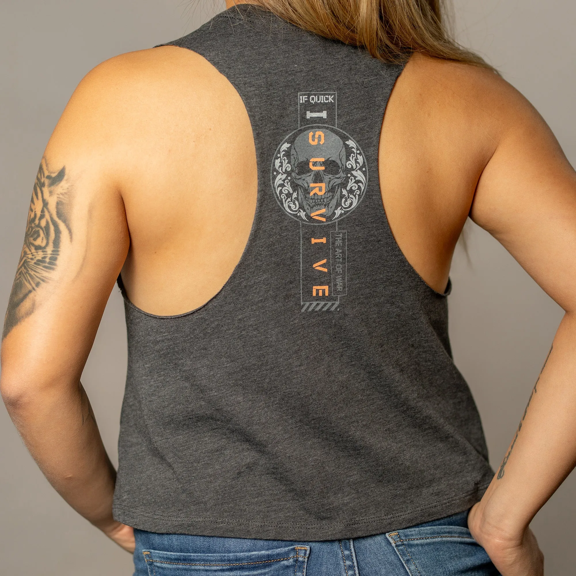 Women's I Survive Racerback Cropped Tank - Dark Heather Gray sold by Grunt Style