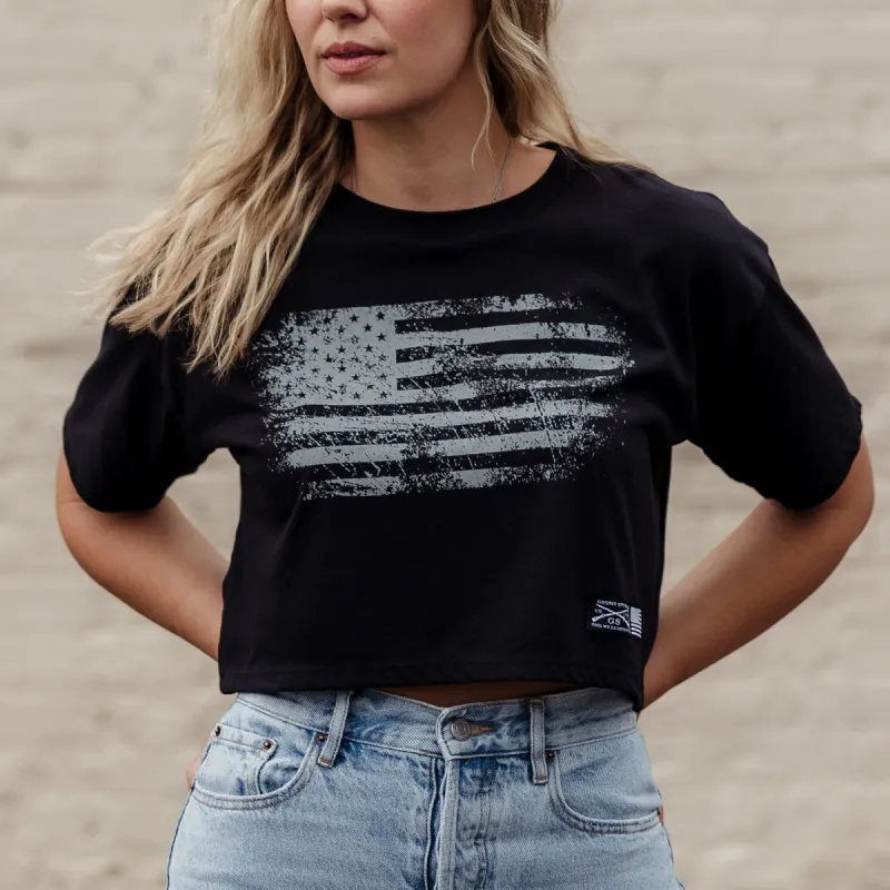 Women's Vintage American Cropped T-Shirt  - Black sold by Grunt Style