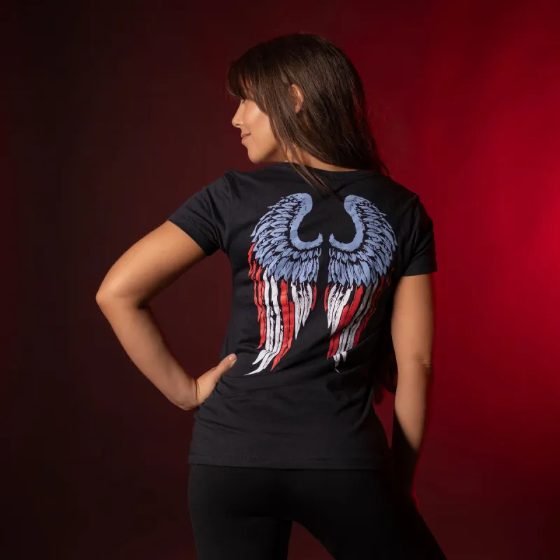 Women's Freedom Angel V-Neck - Black sold by Grunt Style
