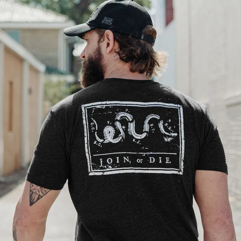 Join or Die Pocket T-Shirt - Black Heather sold by Grunt Style