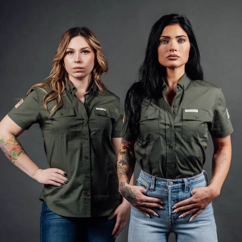 Women's Garage Button Down - Military Green sold by Grunt Style