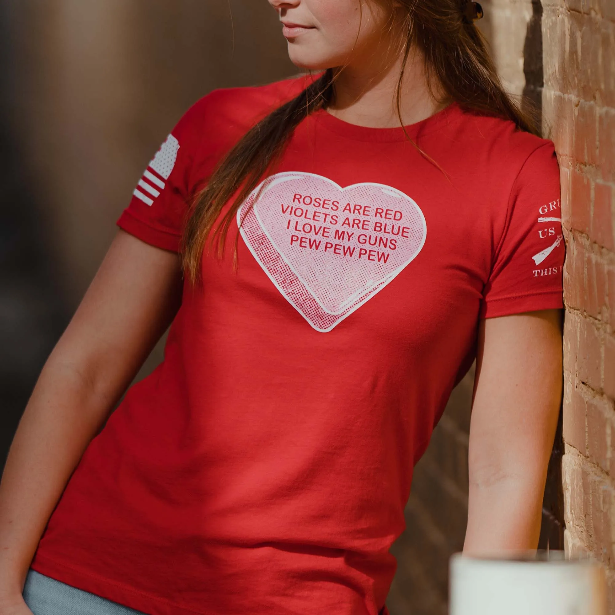 Women's Pew Pew Poem Slim-Fit T-Shirt - Red sold by Grunt Style product image thumbnail 2