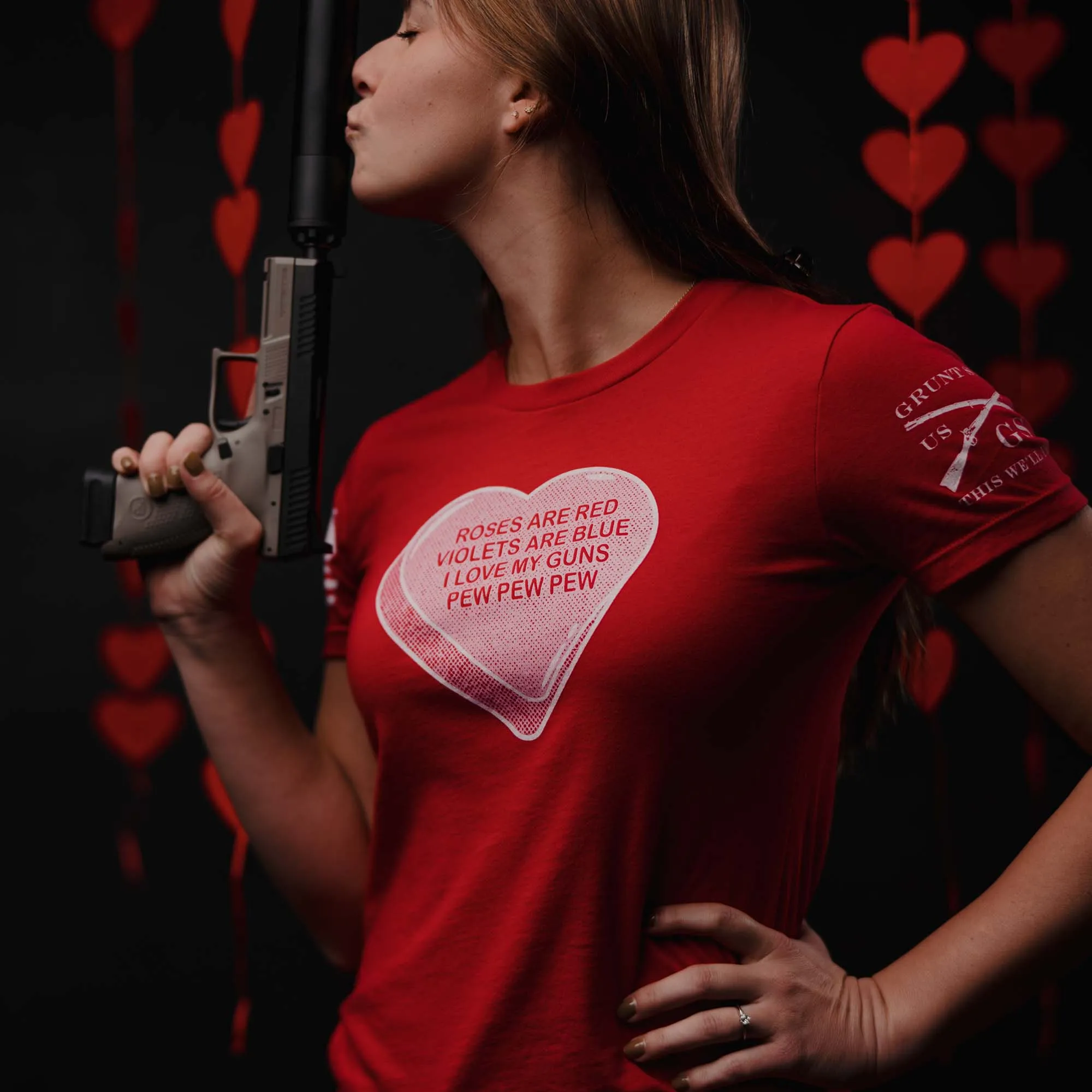 Women's Pew Pew Poem Slim-Fit T-Shirt - Red sold by Grunt Style product image thumbnail 3