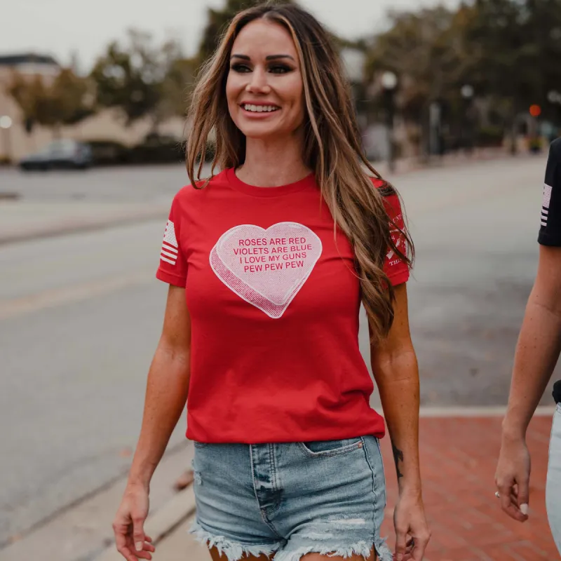 Women's Pew Pew Poem Slim-Fit T-Shirt - Red sold by Grunt Style