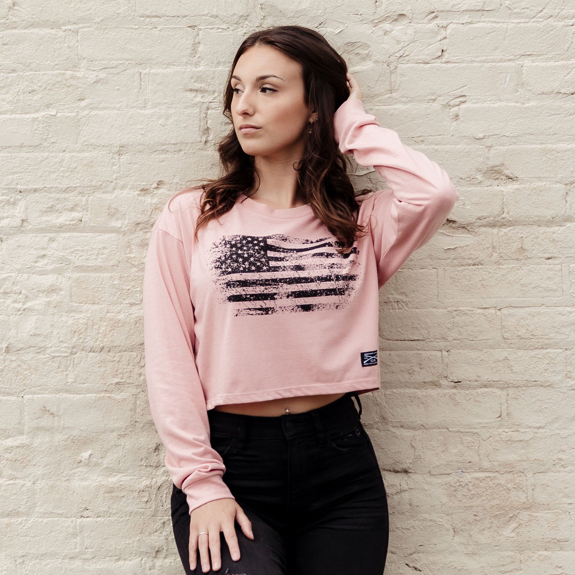 Women's Vintage American Long Sleeve Cropped T-Shirt - Desert Pink sold by Grunt Style