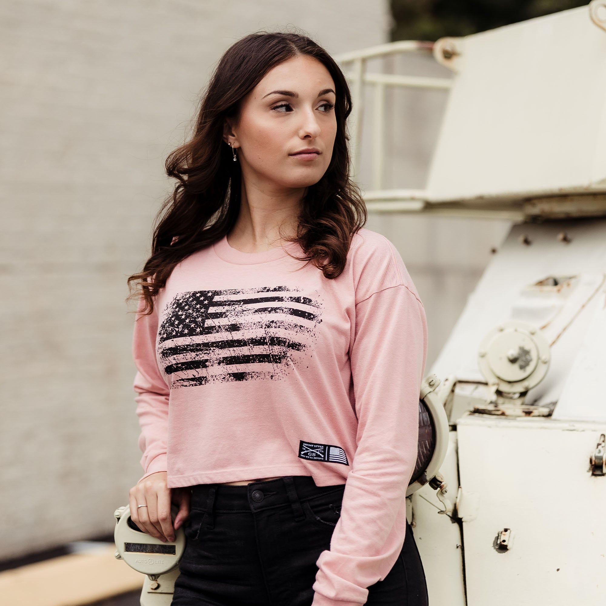 Women's Vintage American Long Sleeve Cropped T-Shirt - Desert Pink sold by Grunt Style product image thumbnail 2