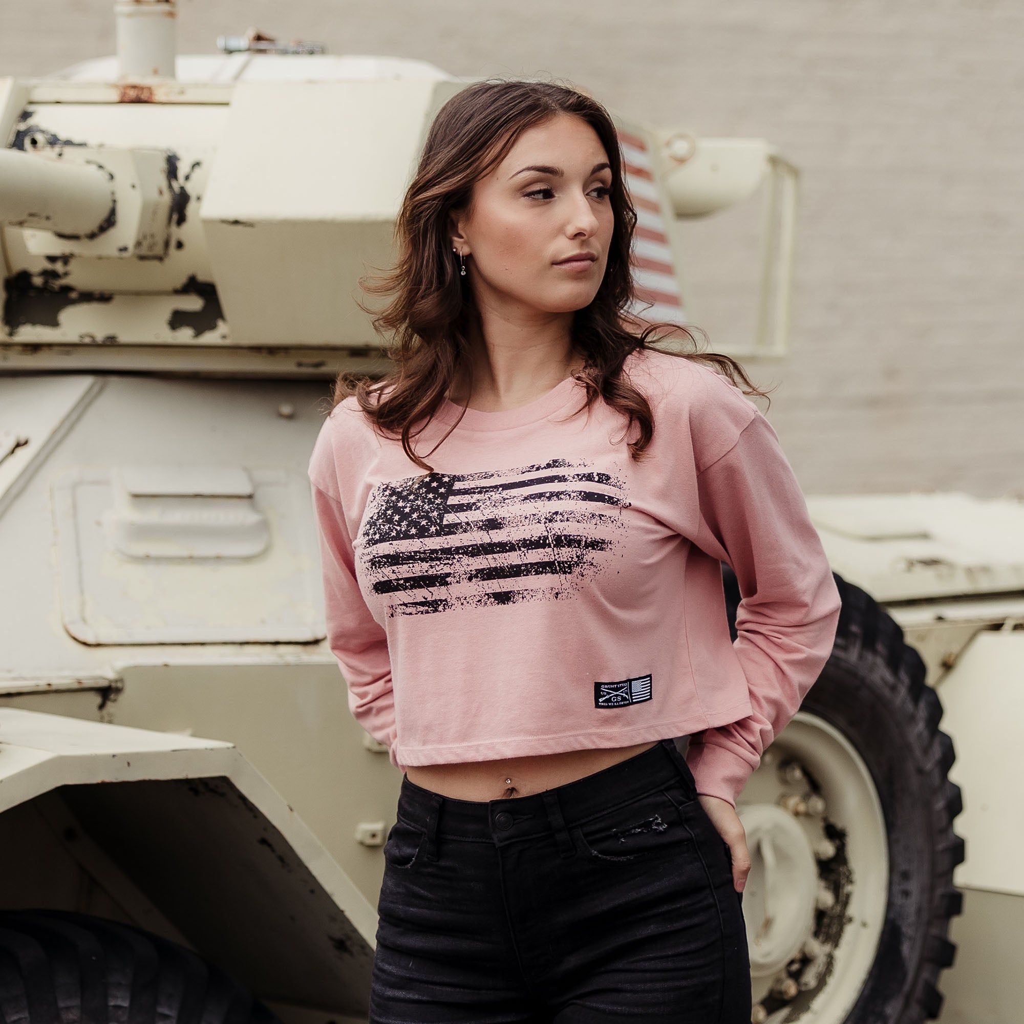Women's Vintage American Long Sleeve Cropped T-Shirt - Desert Pink sold by Grunt Style product image thumbnail 3