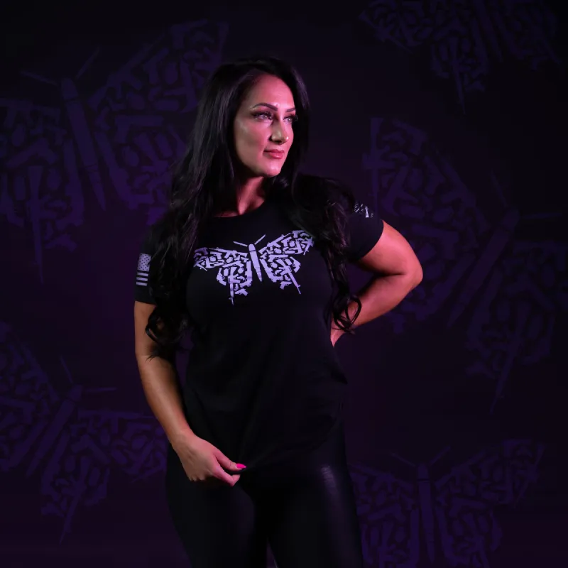 Women's 2A Butterfly Slim Fit T-Shirt - Black sold by Grunt Style