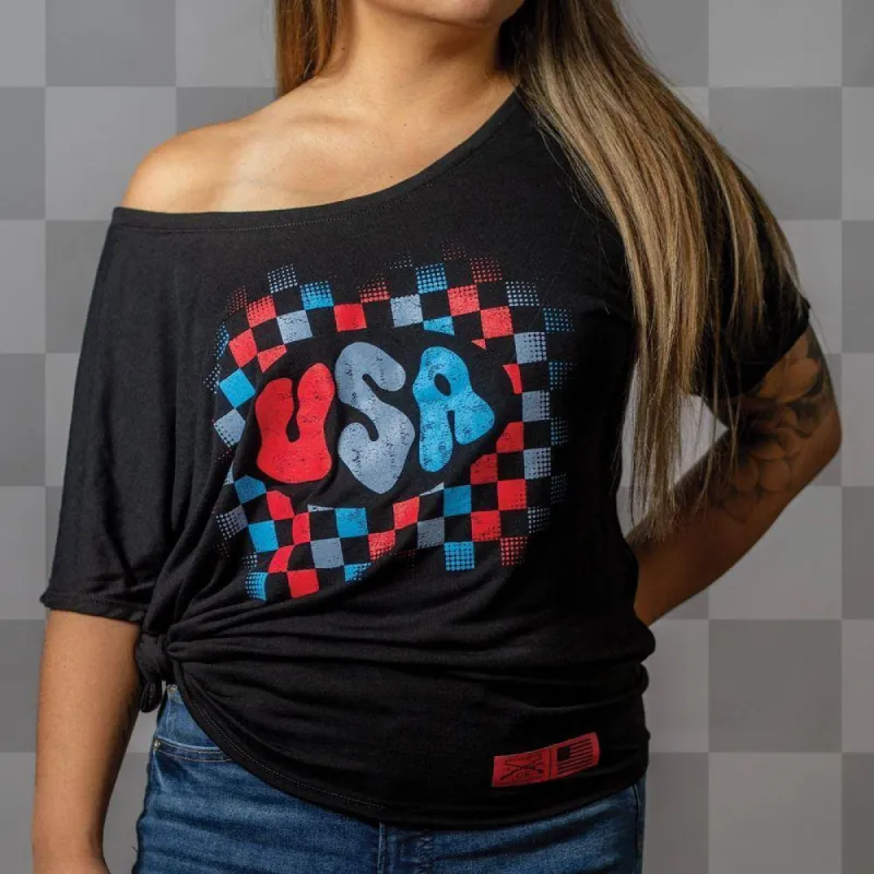 Women's USA Slouchy T-Shirt - Black sold by Grunt Style