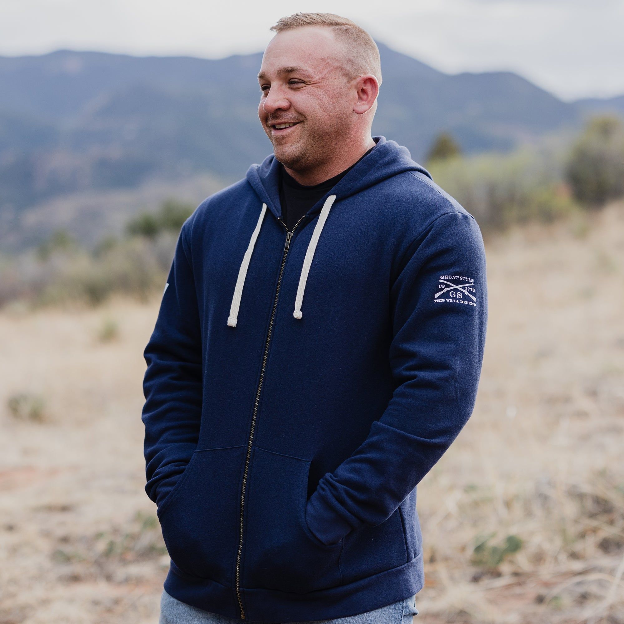 Men's Premium Basic Full-Zip Hoodie - Midnight Navy sold by Grunt Style product image thumbnail 4