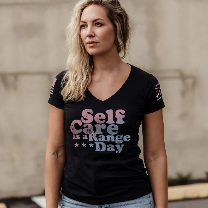 Women's Self Care Is A Range Day V-Neck - Black sold by Grunt Style