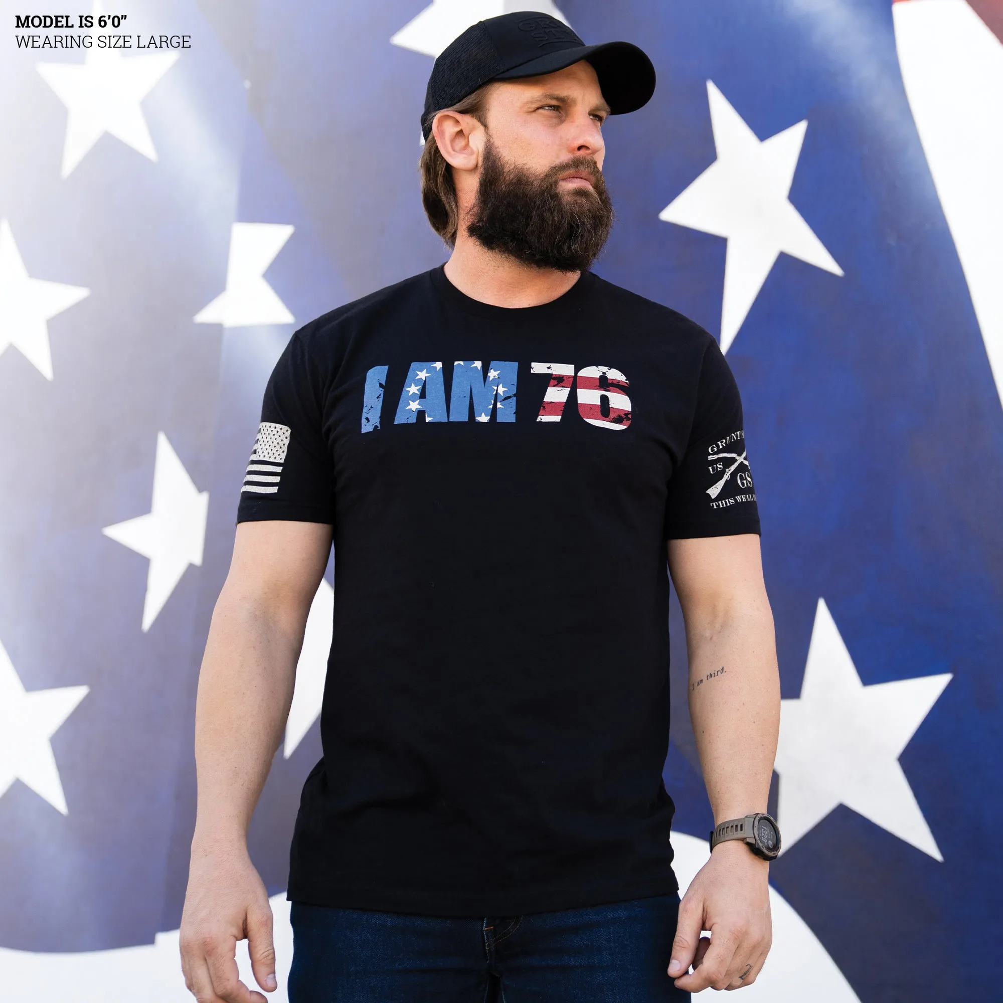 I AM 76 T-Shirt - Black sold by Grunt Style product image thumbnail 4