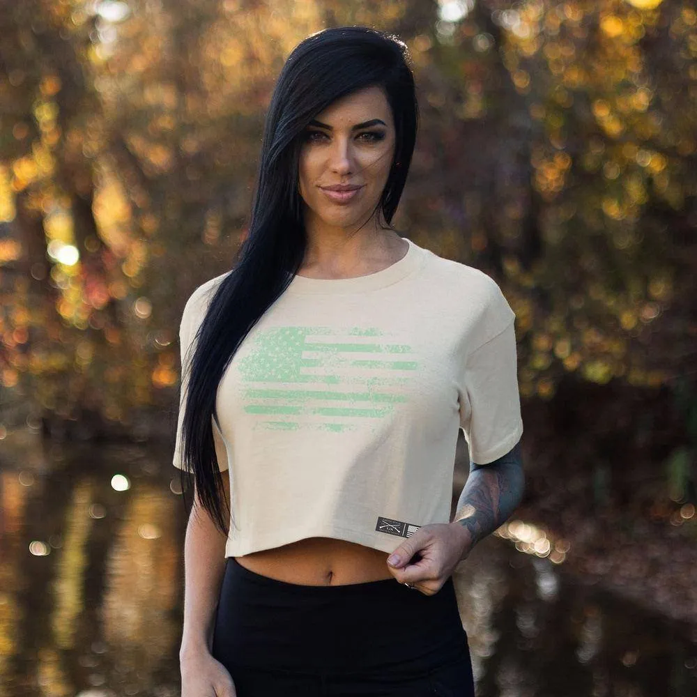 Women's Vintage American Flag Cropped T-Shirt - Natural sold by Grunt Style product image thumbnail 2
