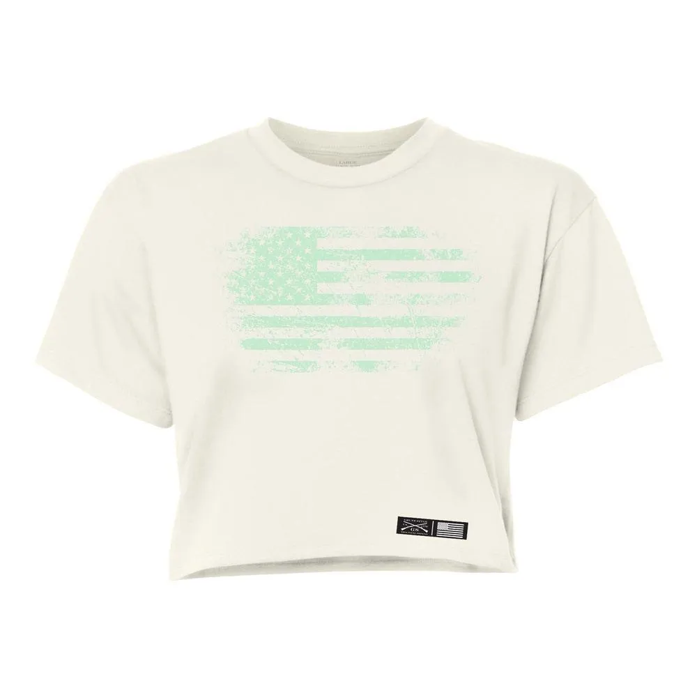 Women's Vintage American Flag Cropped T-Shirt - Natural sold by Grunt Style product image thumbnail 4