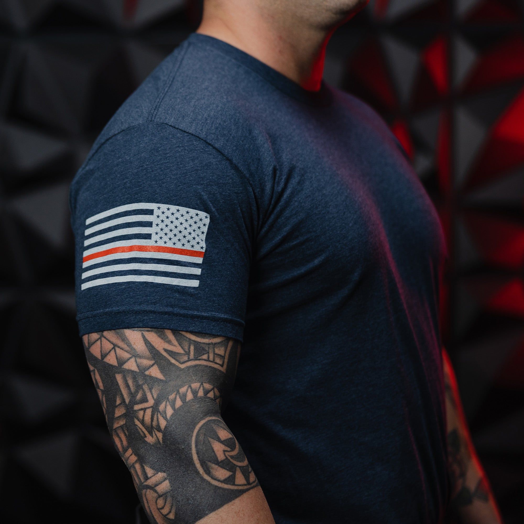 Red Line Flag Basic T-Shirt - Midnight Navy sold by Grunt Style product image thumbnail 3