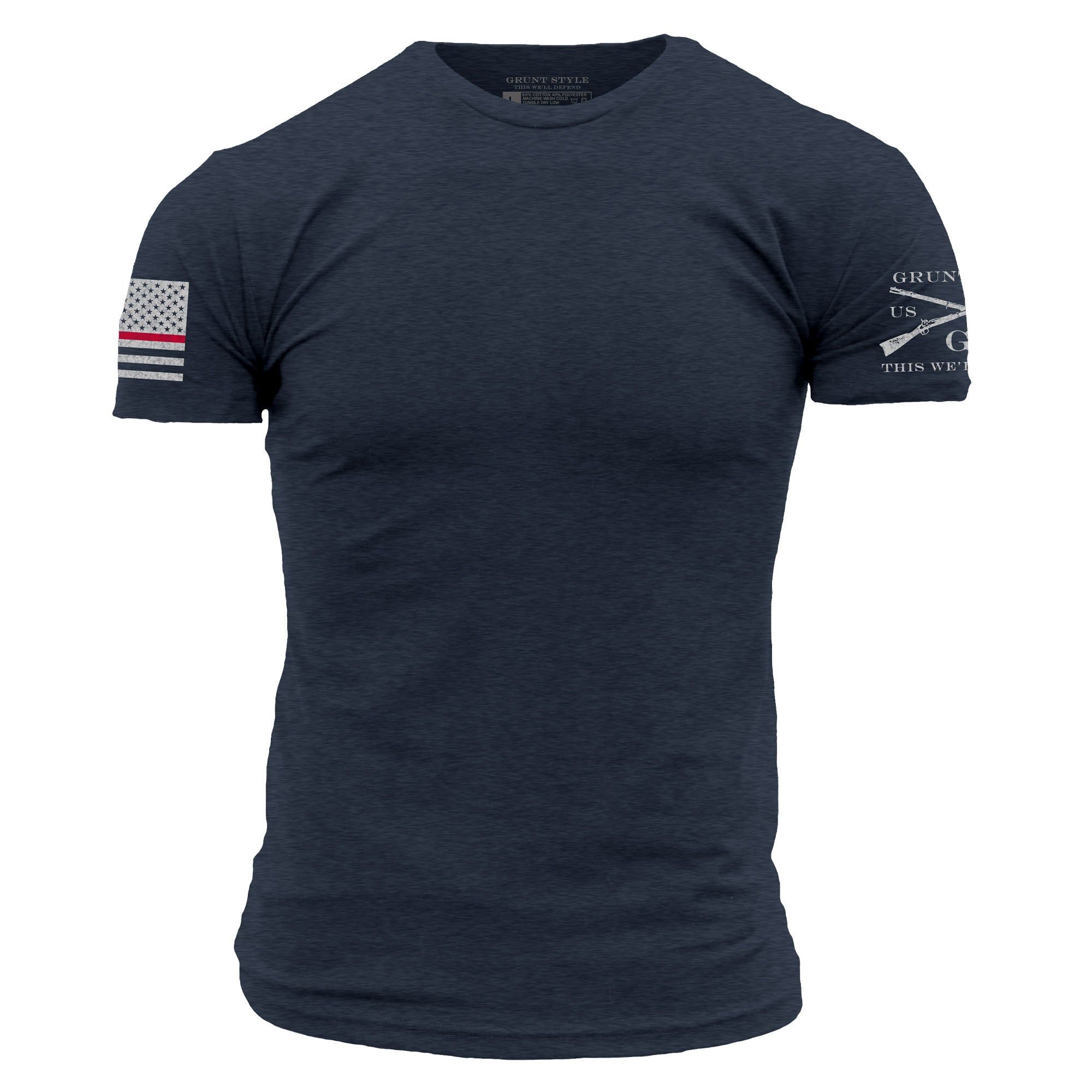 Red Line Flag Basic T-Shirt - Midnight Navy sold by Grunt Style