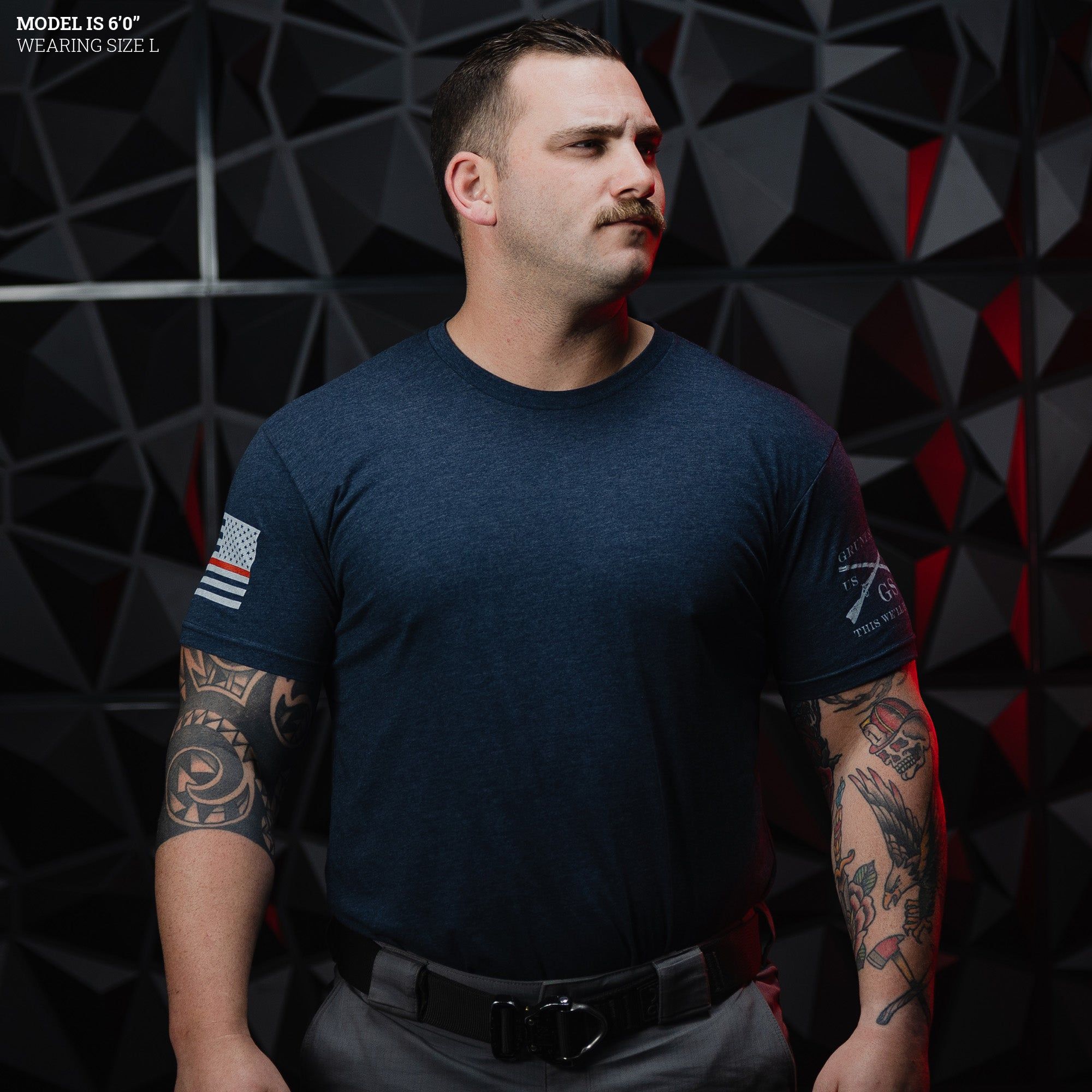 Red Line Flag Basic T-Shirt - Midnight Navy sold by Grunt Style product image thumbnail 2