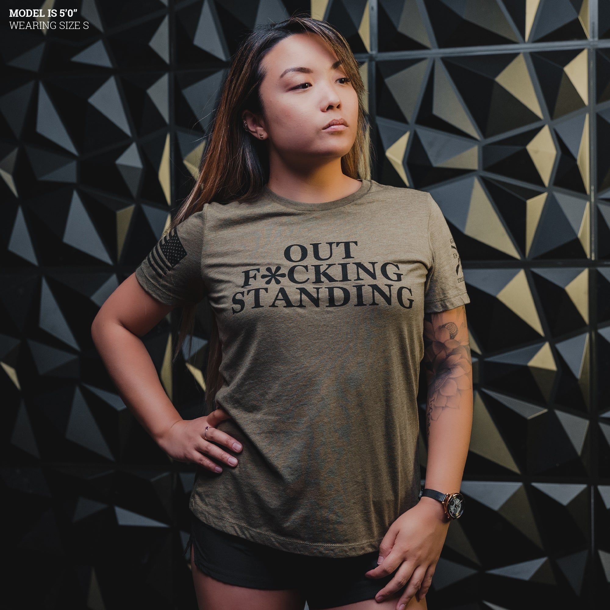 Women's Outf*cking Standing Relaxed Fit T-Shirt - Olive Triblend sold by Grunt Style product image thumbnail 3