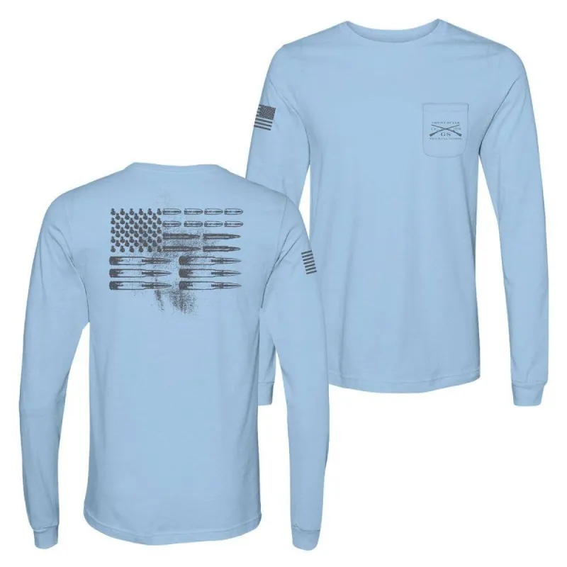 Ammo Flag Long Sleeve Pocket T-Shirt - Sky Blue sold by Grunt Style