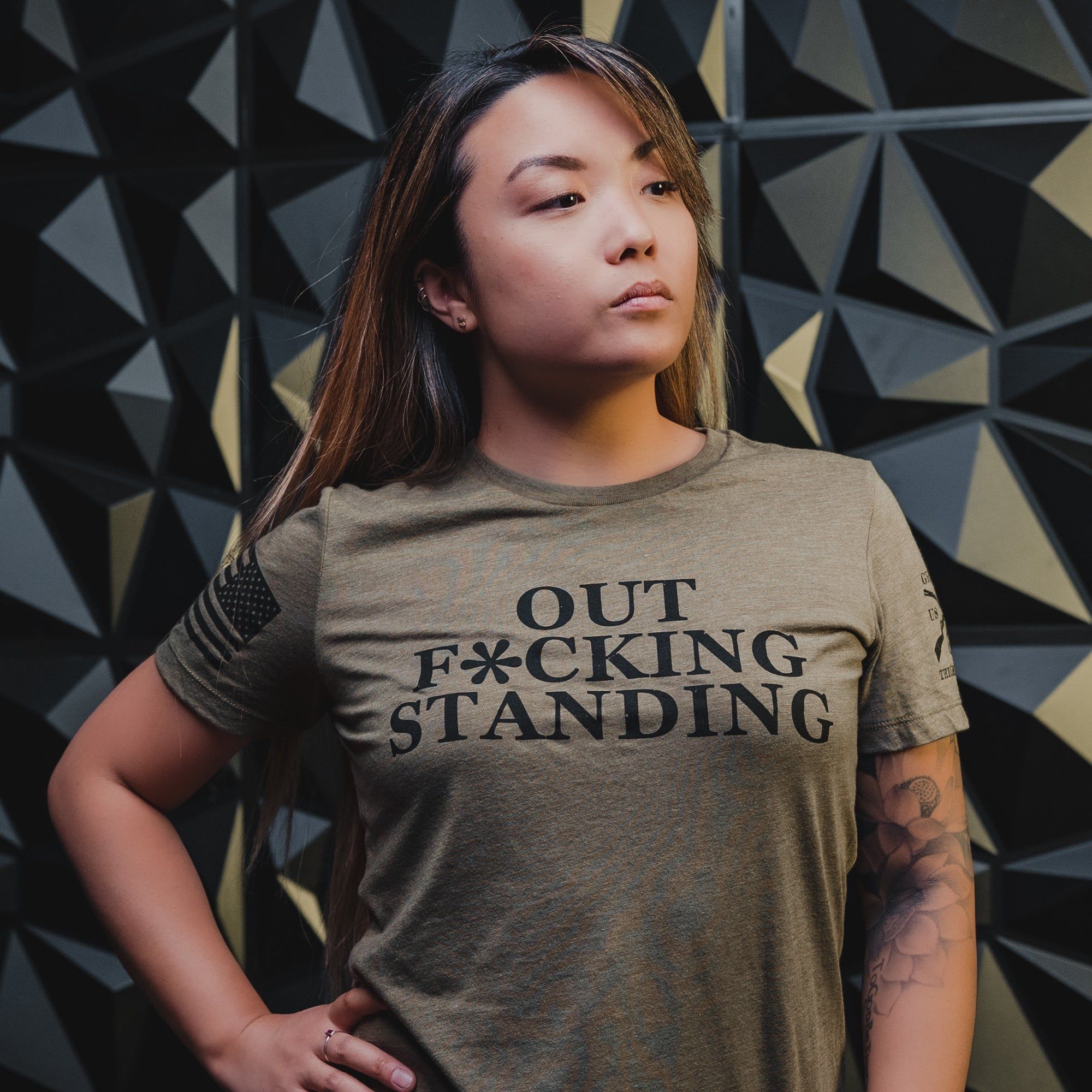 Women's Outf*cking Standing Relaxed Fit T-Shirt - Olive Triblend sold by Grunt Style