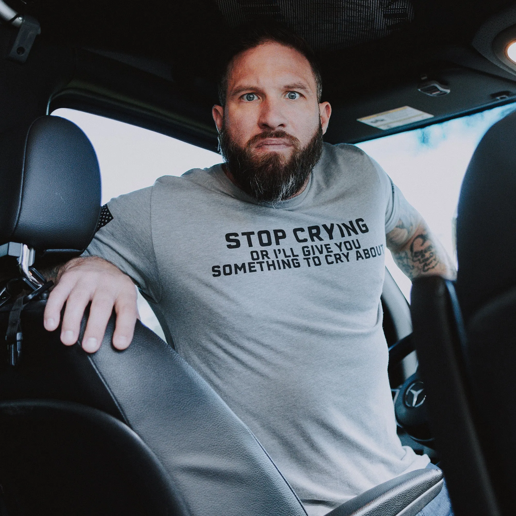 Stop Crying T-Shirt - Dark Heather Gray sold by Grunt Style product image thumbnail 4