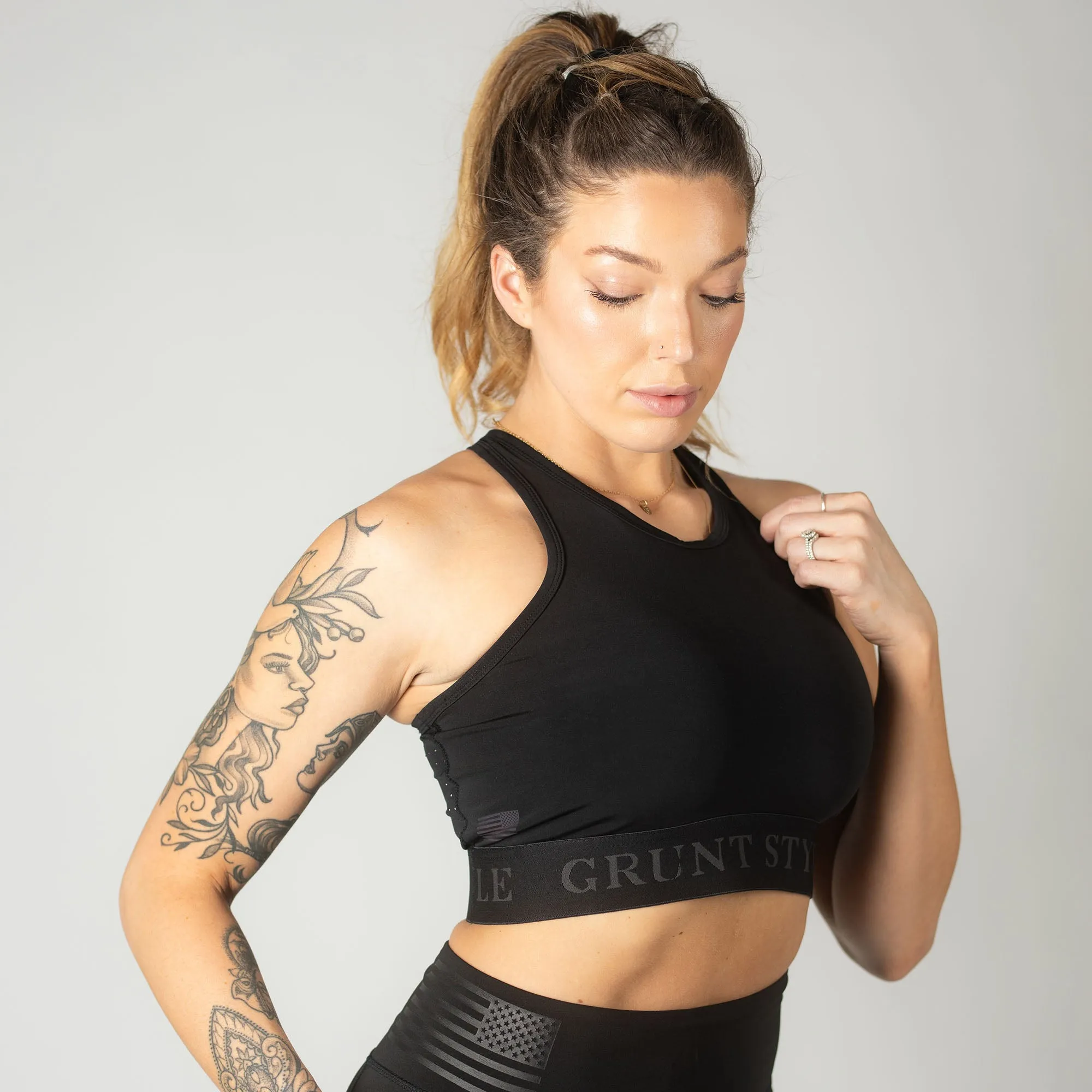 Women's Racerback Sports Bra - Black sold by Grunt Style