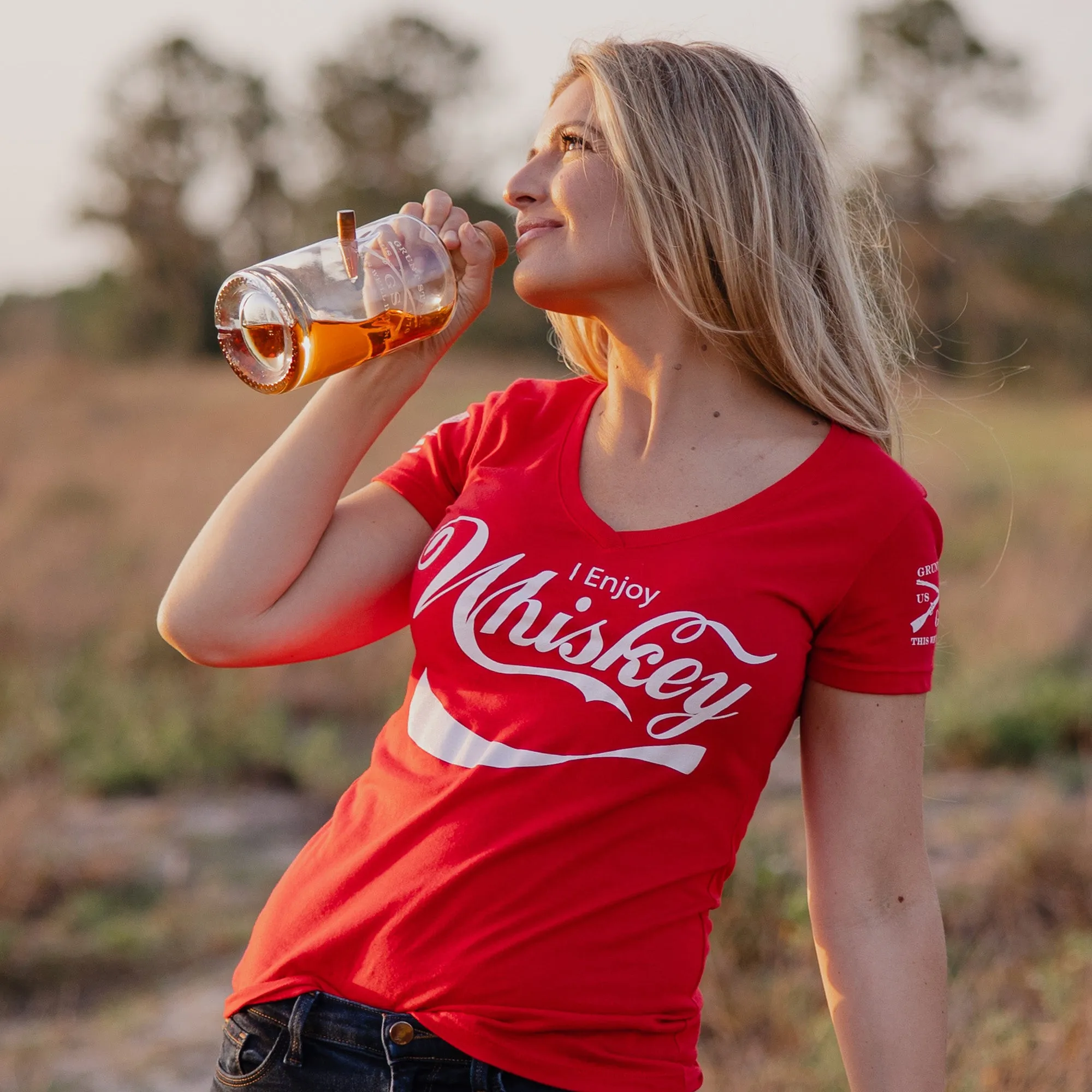 Women's Enjoy Whiskey V-Neck - Red sold by Grunt Style product image thumbnail 4