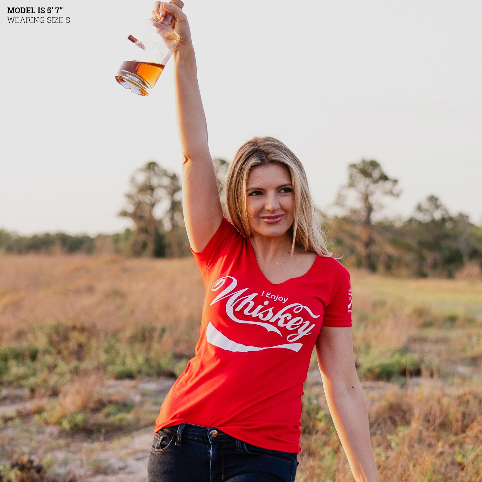 Women's Enjoy Whiskey V-Neck - Red sold by Grunt Style product image thumbnail 3