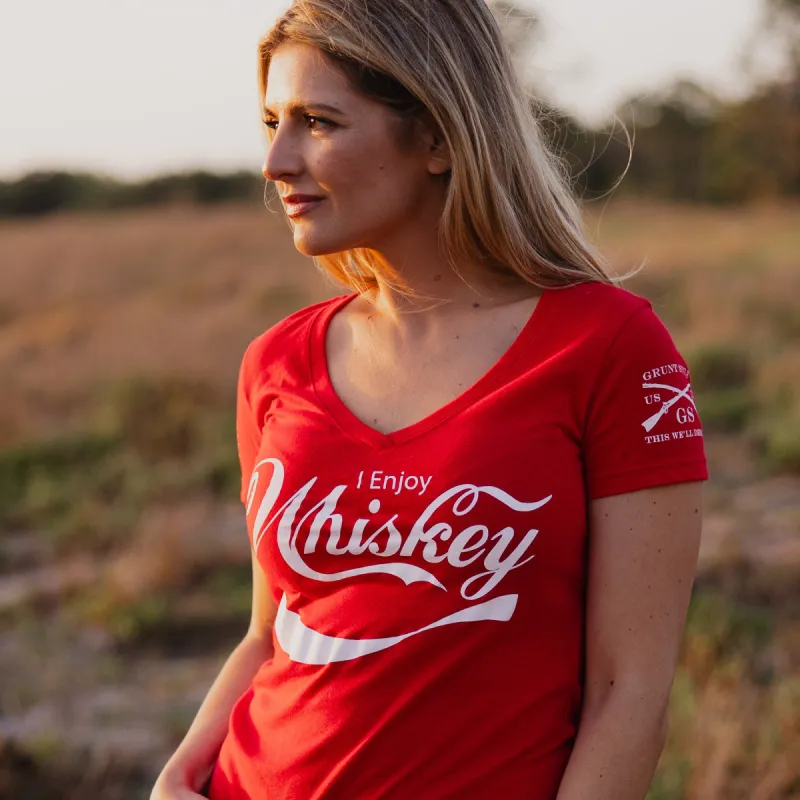 Women's Enjoy Whiskey V-Neck - Red made by Grunt Style
