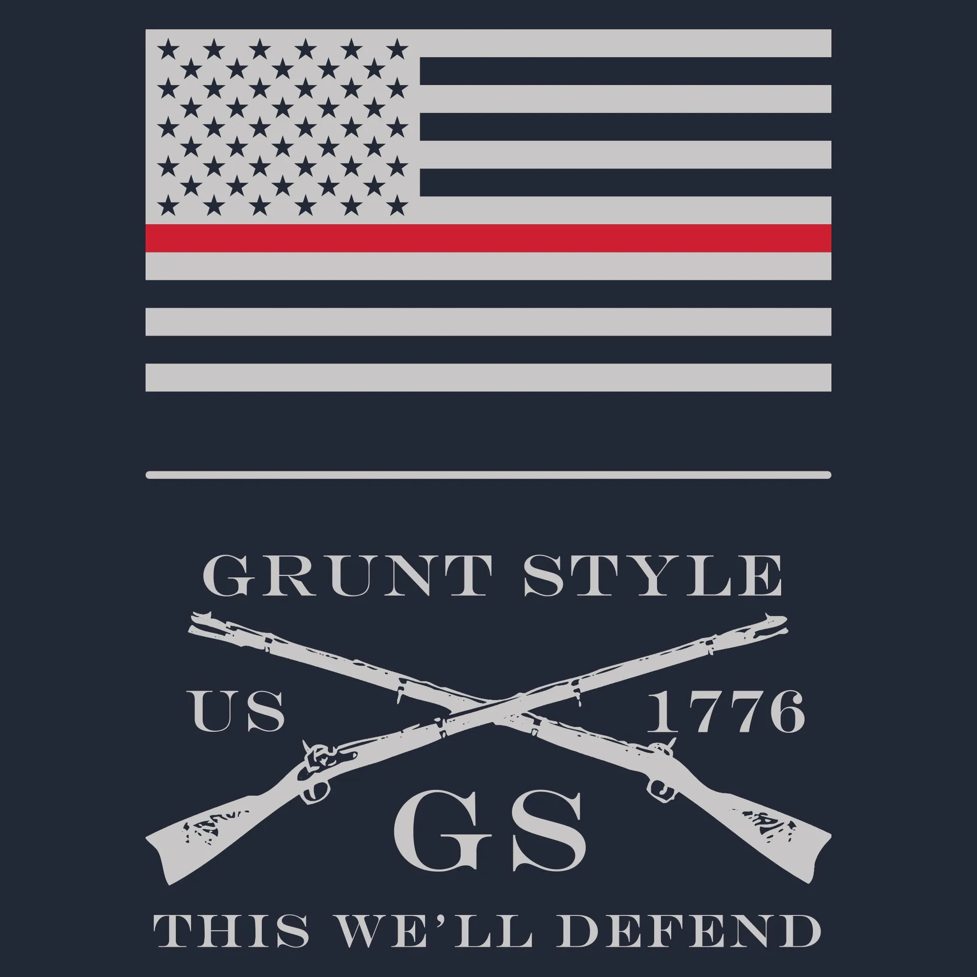 Red Line Flag Basic T-Shirt - Midnight Navy sold by Grunt Style product image thumbnail 2