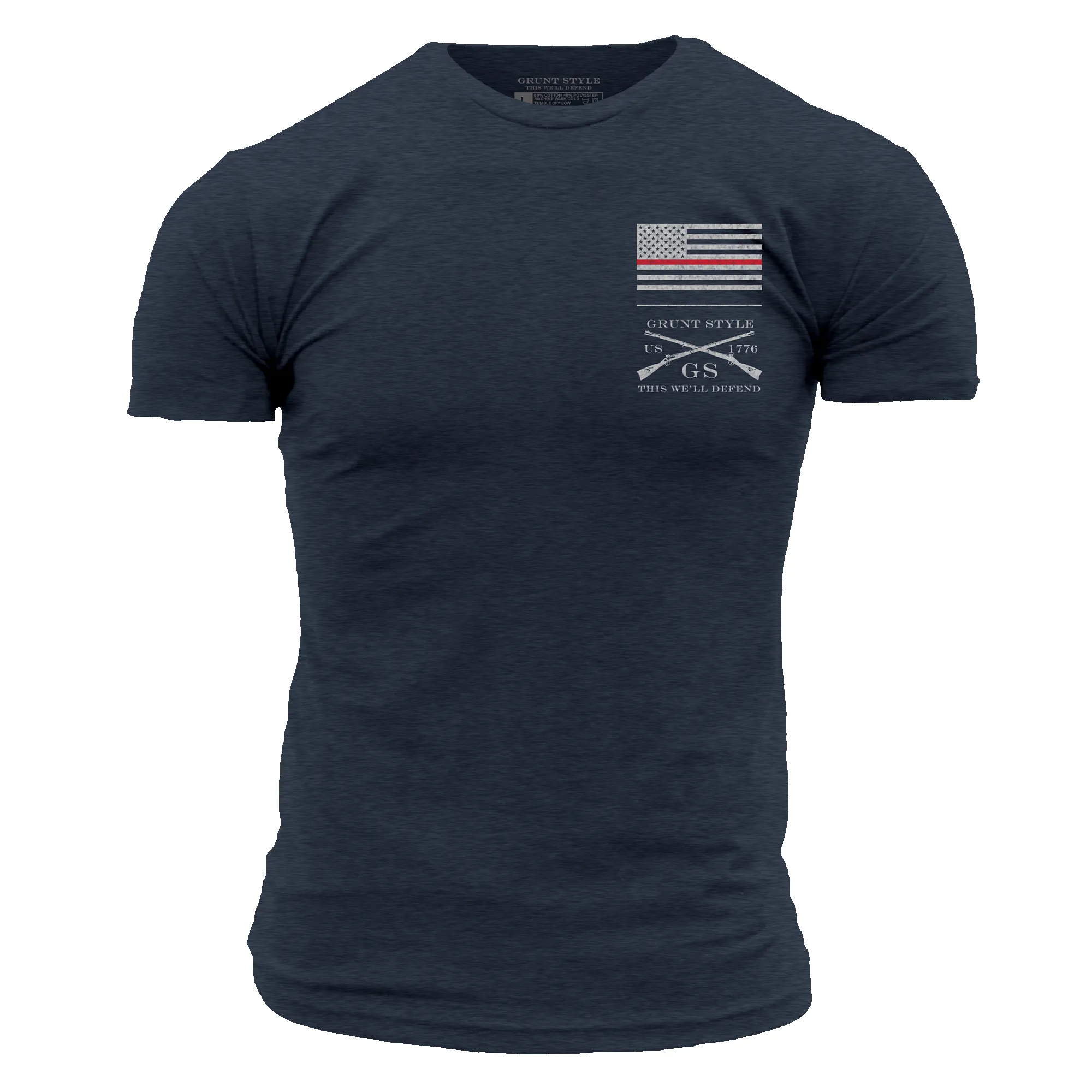 Red Line Flag Basic T-Shirt - Midnight Navy sold by Grunt Style