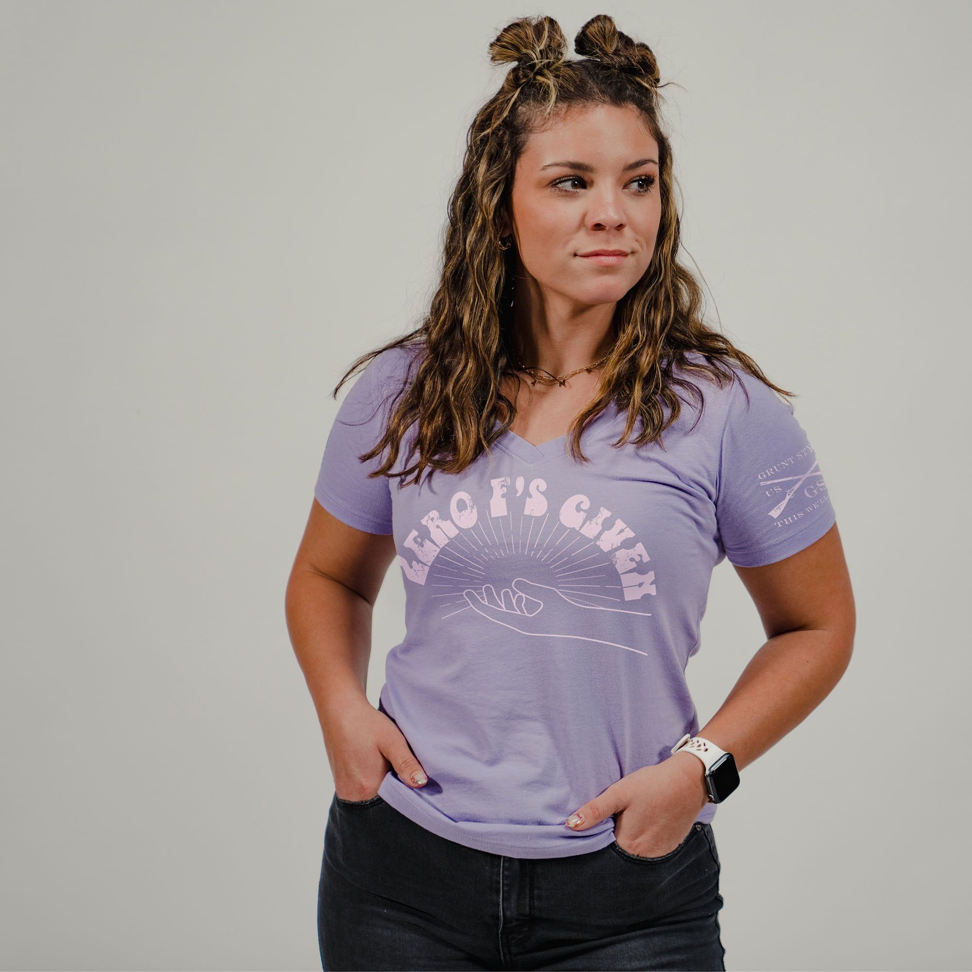 Women's Zero F's Given V-Neck - Lavender sold by Grunt Style