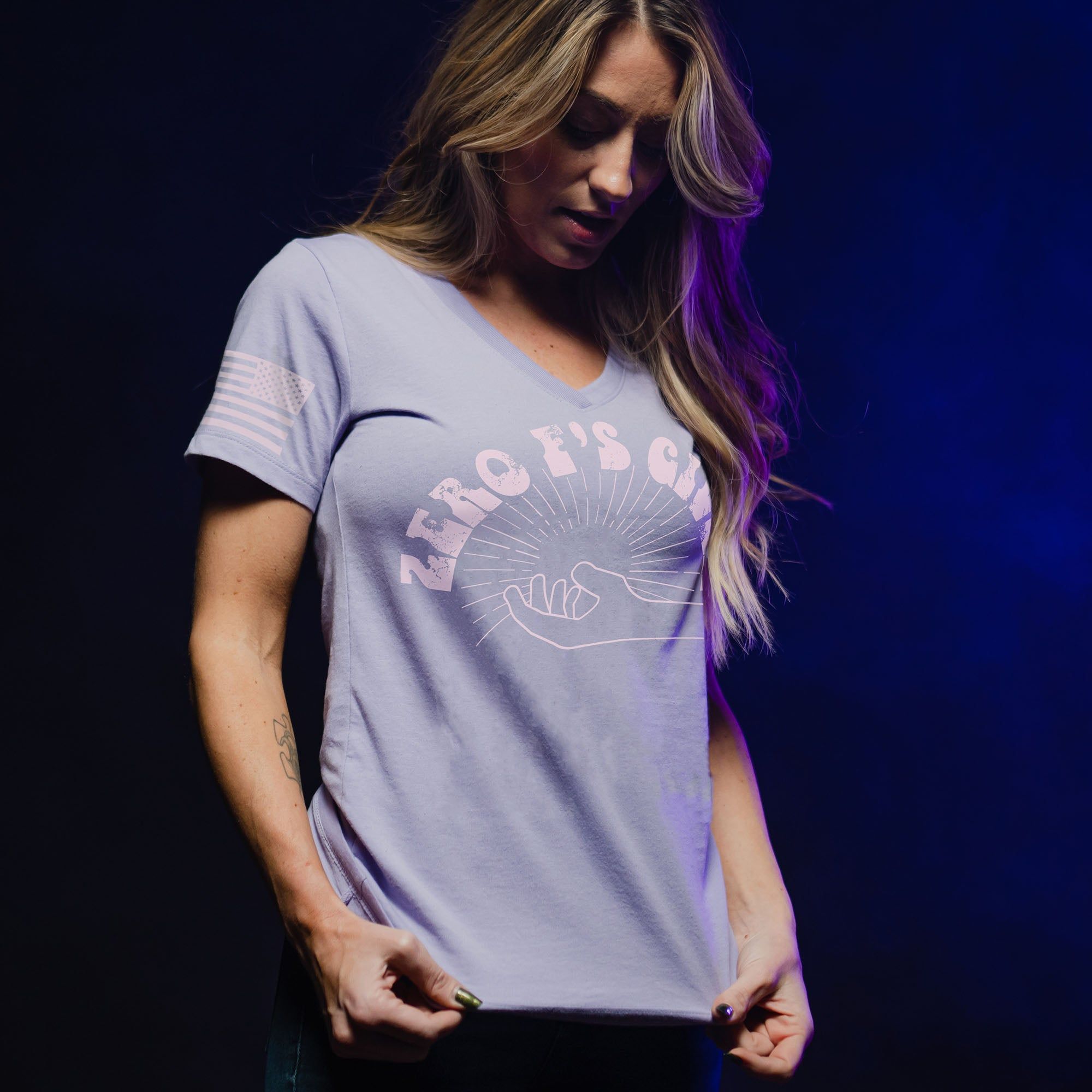 Women's Zero F's Given V-Neck - Lavender sold by Grunt Style product image thumbnail 3