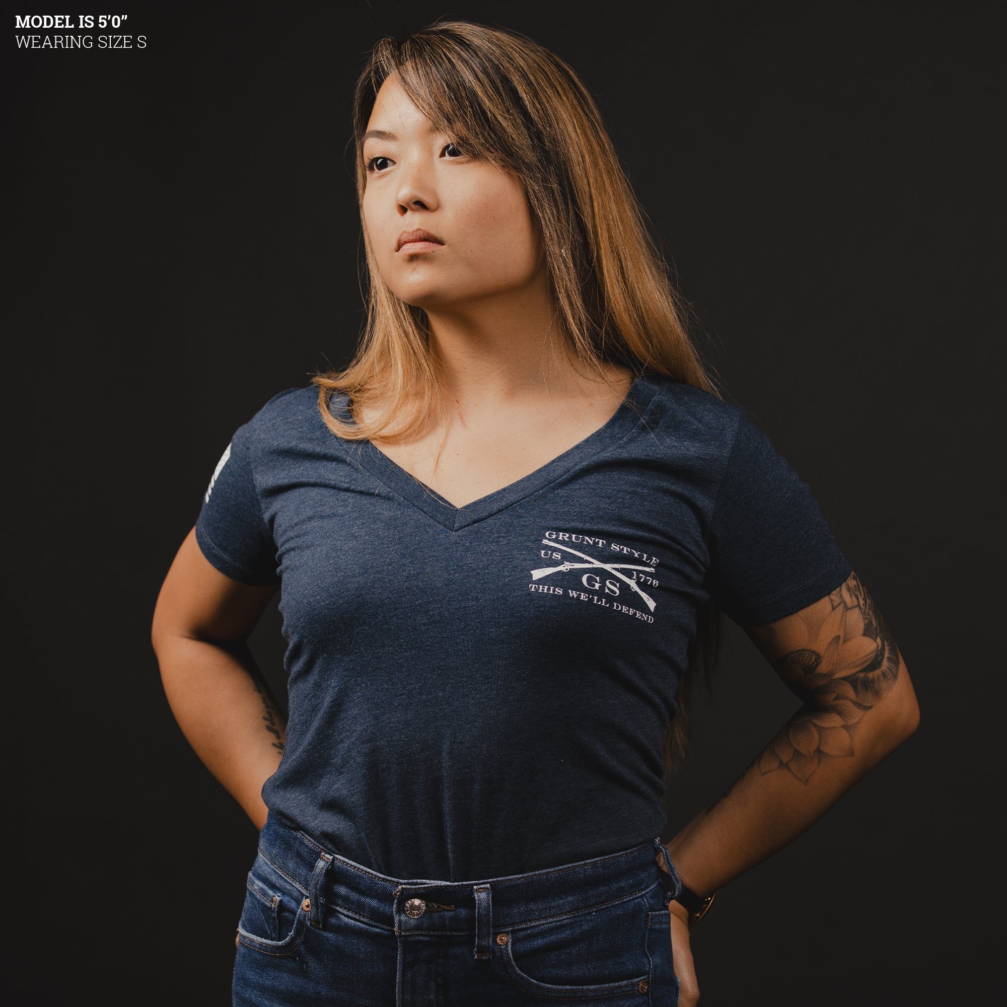 Women's Stars and Stripes Logo V-Neck - Midnight Navy sold by Grunt Style product image thumbnail 2