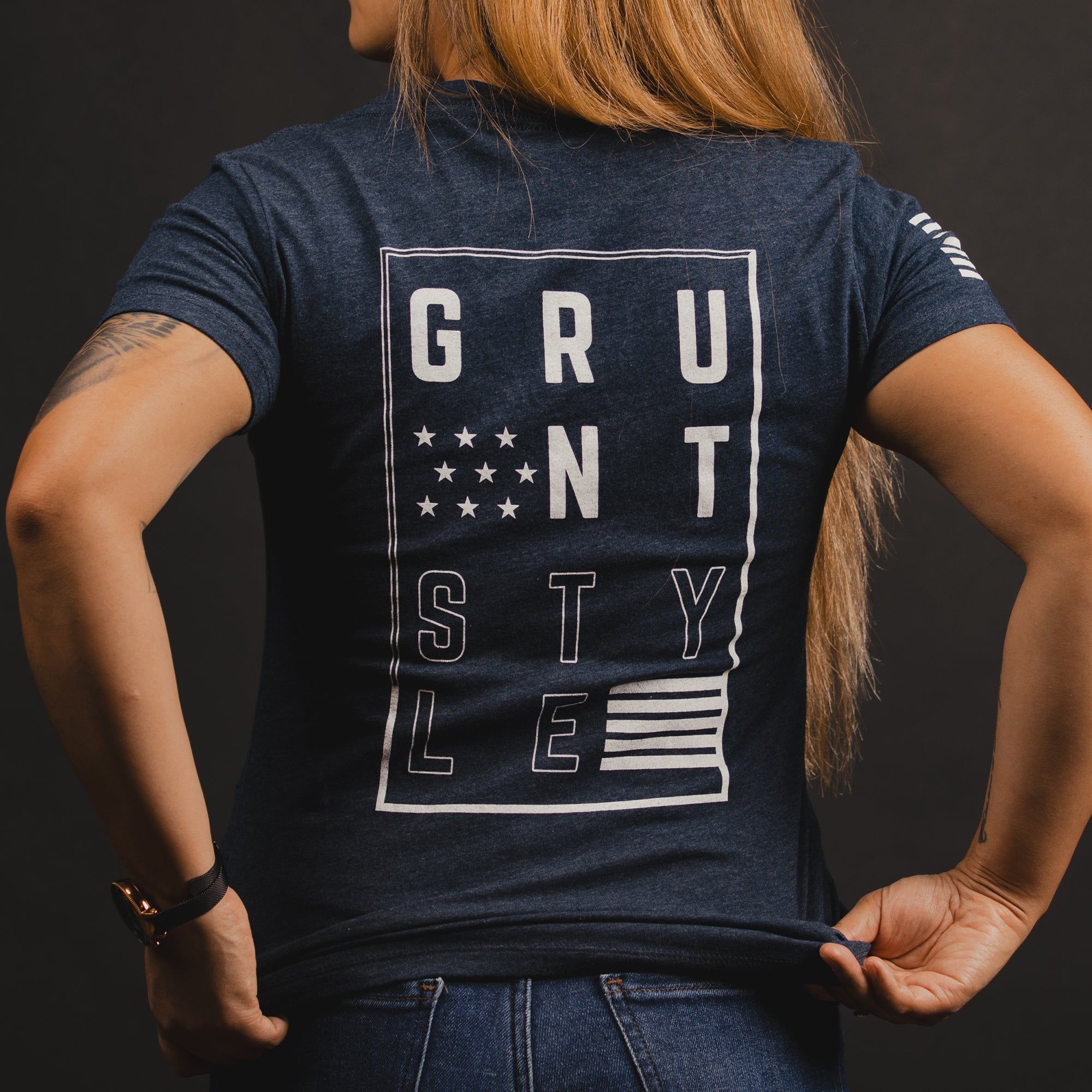 Women's Stars and Stripes Logo V-Neck - Midnight Navy sold by Grunt Style