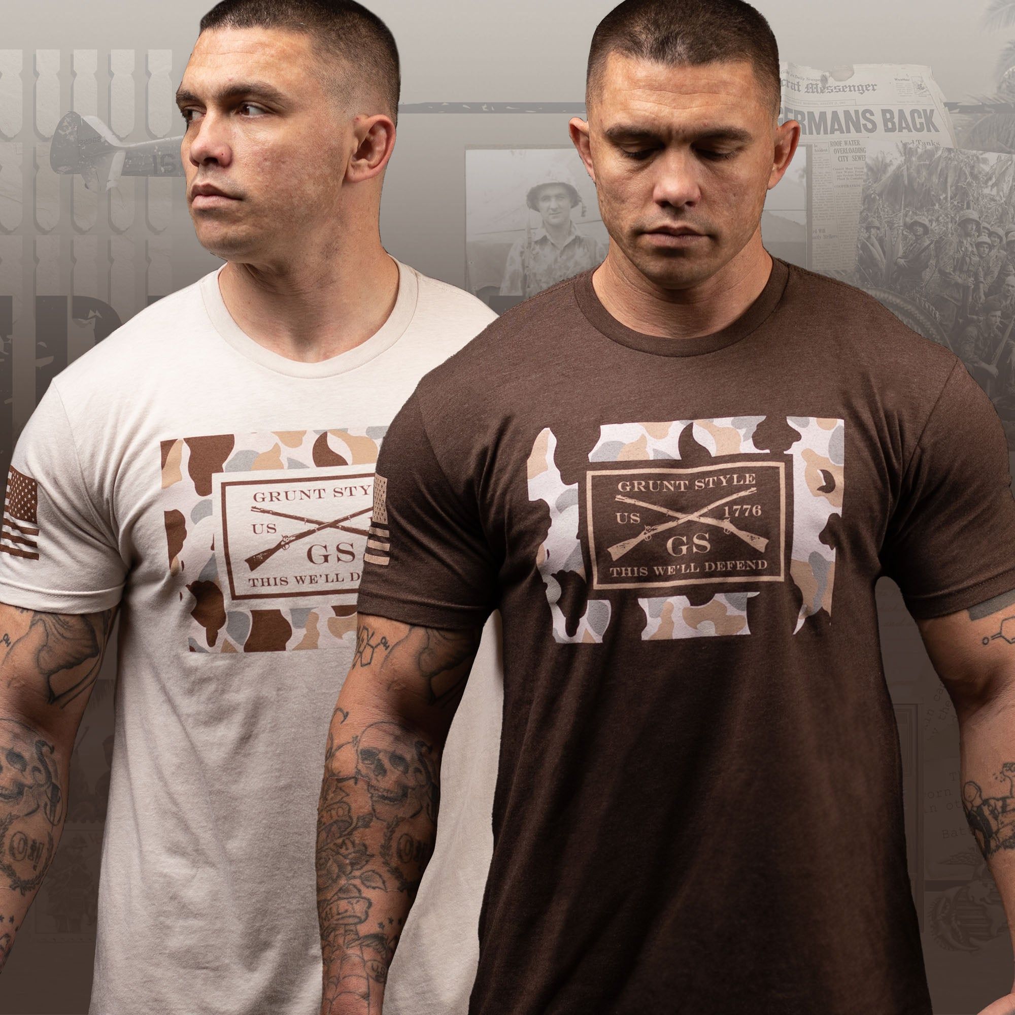 Frog Skin Beach Camo Logo T-Shirt - Heather Brown sold by Grunt Style product image thumbnail 2