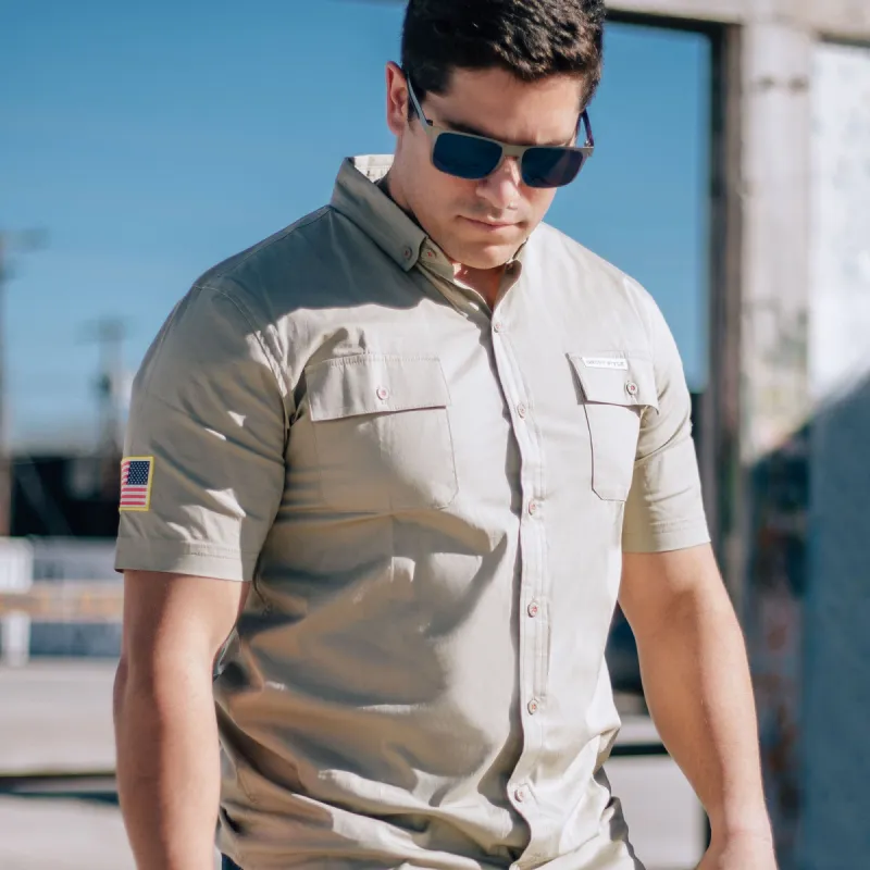 Men's Garage Button Down - Tan sold by Grunt Style