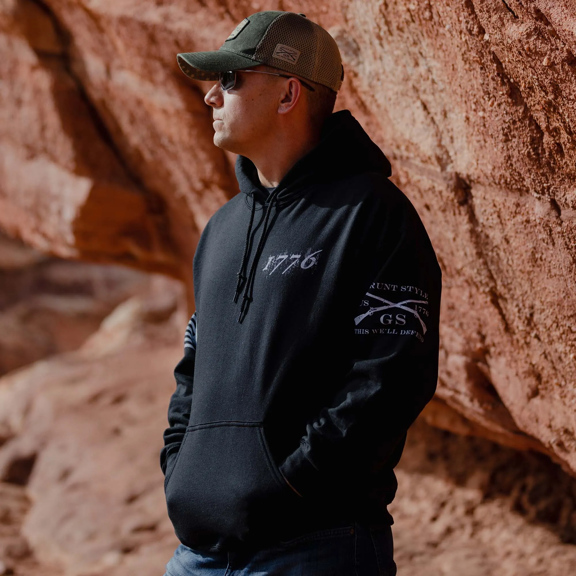 1776 Flag Hoodie - Black sold by Grunt Style product image thumbnail 3