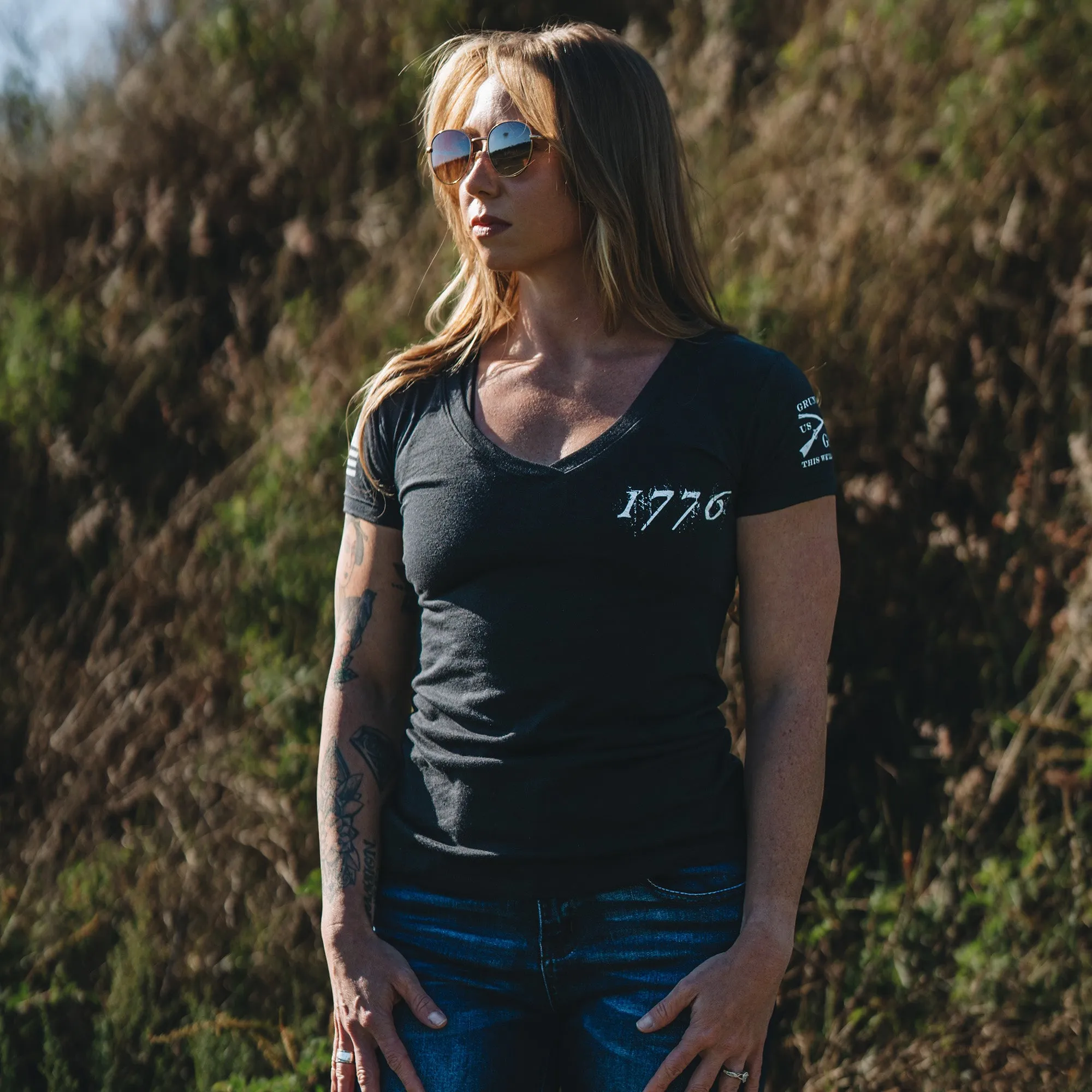 Women's 1776 Flag V-Neck - Black sold by Grunt Style product image thumbnail 4