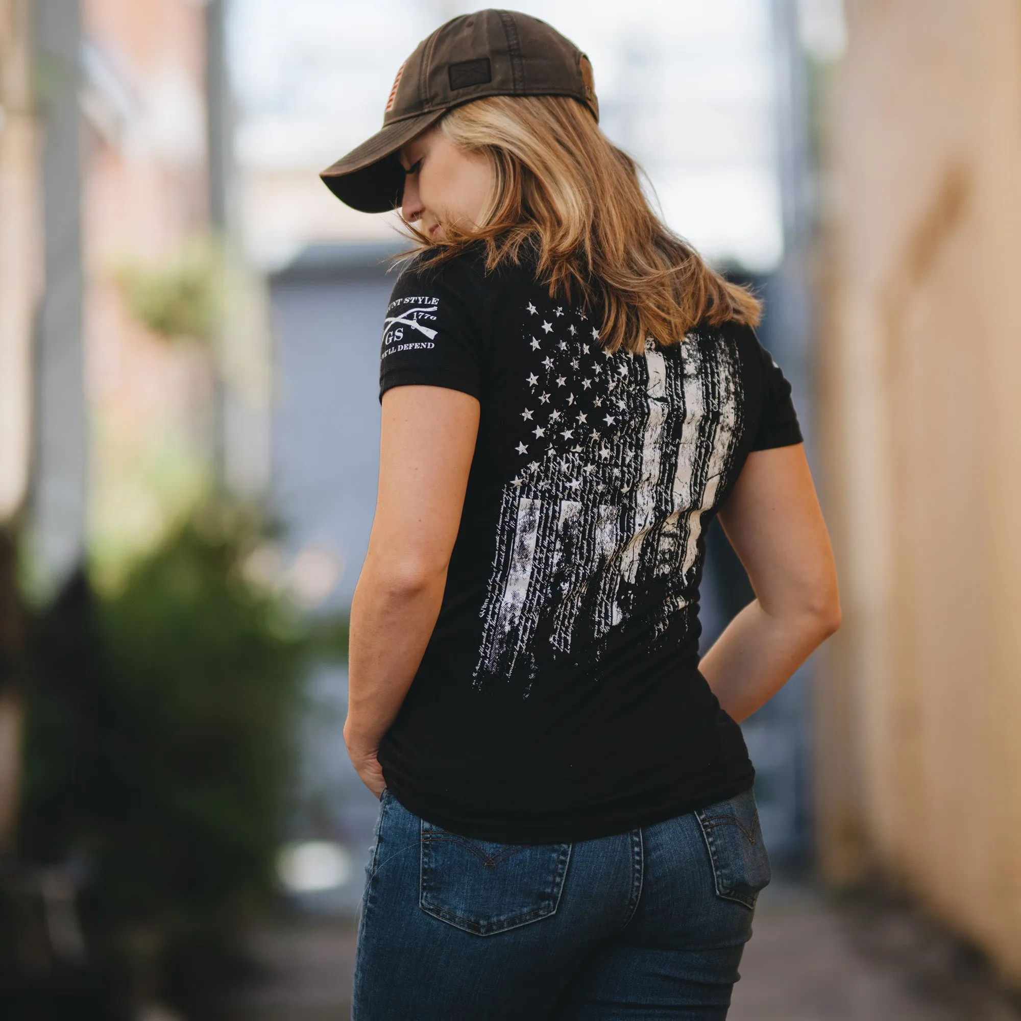 Women's 1776 Flag V-Neck - Black sold by Grunt Style product image thumbnail 3