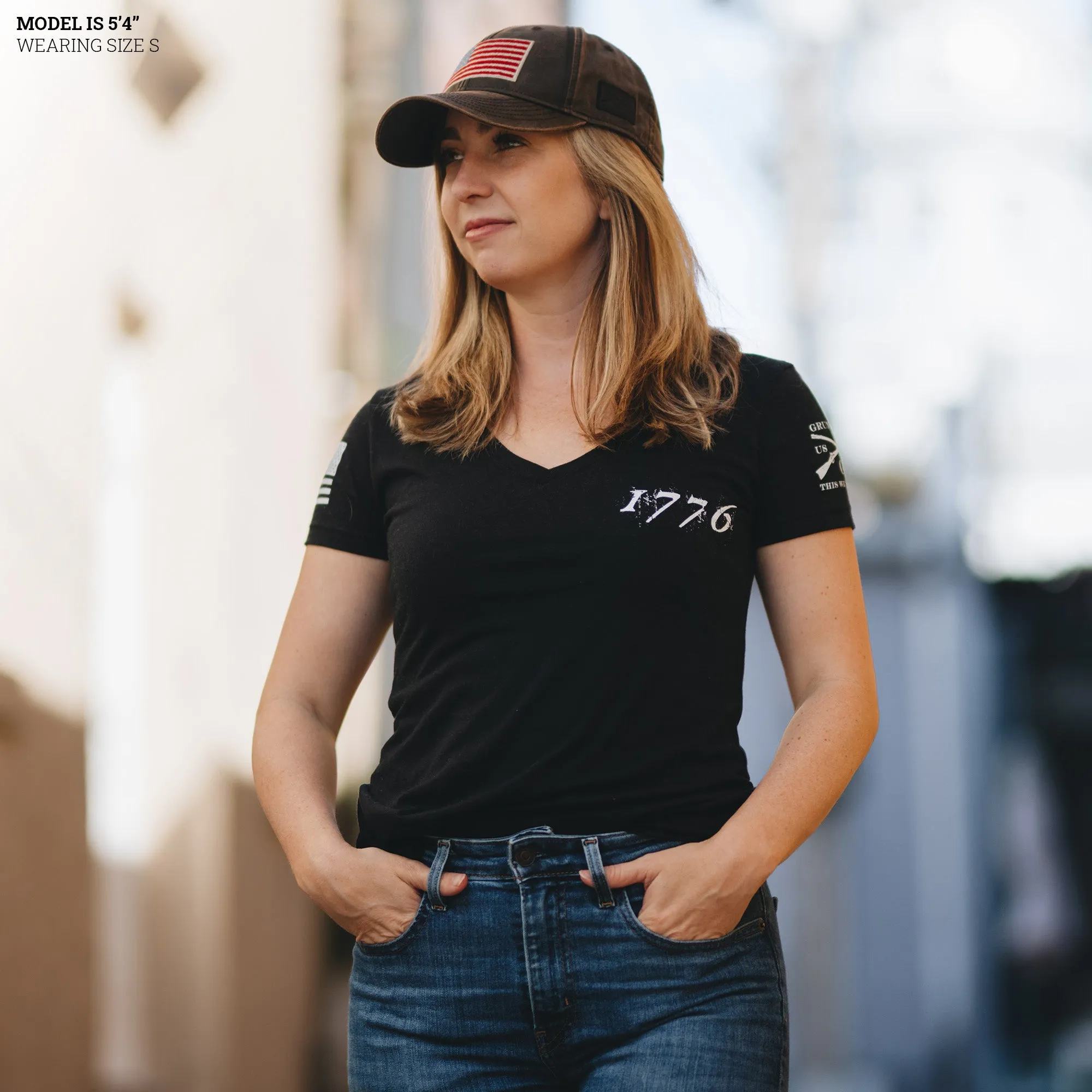 Women's 1776 Flag V-Neck - Black sold by Grunt Style product image thumbnail 2