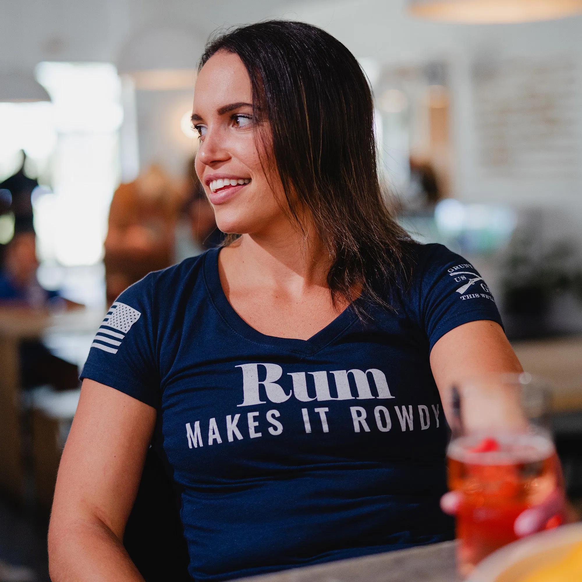 Women's Rum Makes It Rowdy V-Neck - Midnight Navy sold by Grunt Style