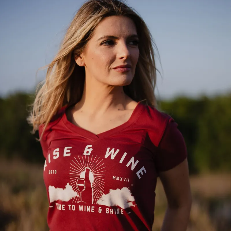 Women's Rise & Wine V-Neck T-Shirt - Red Plum sold by Grunt Style